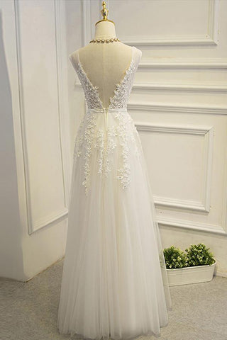 NumberSea Schlichtes Spitzen-Brautkleid mit V-Ausschnitt und A-Linie, bodenlang, MW583