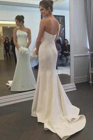 NumberSea Einfaches Meerjungfrau-Brautkleid in Elfenbein, trägerlos, mit Schleppe, Brautkleid, MW781