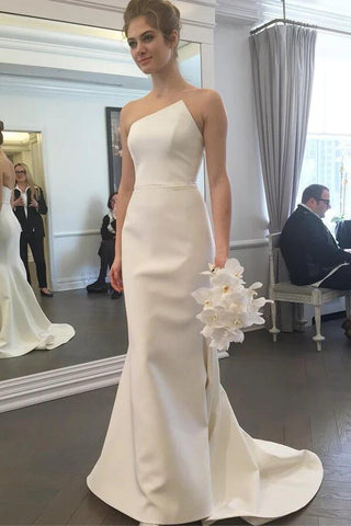 NumberSea Einfaches Meerjungfrau-Brautkleid in Elfenbein, trägerlos, mit Schleppe, Brautkleid, MW781