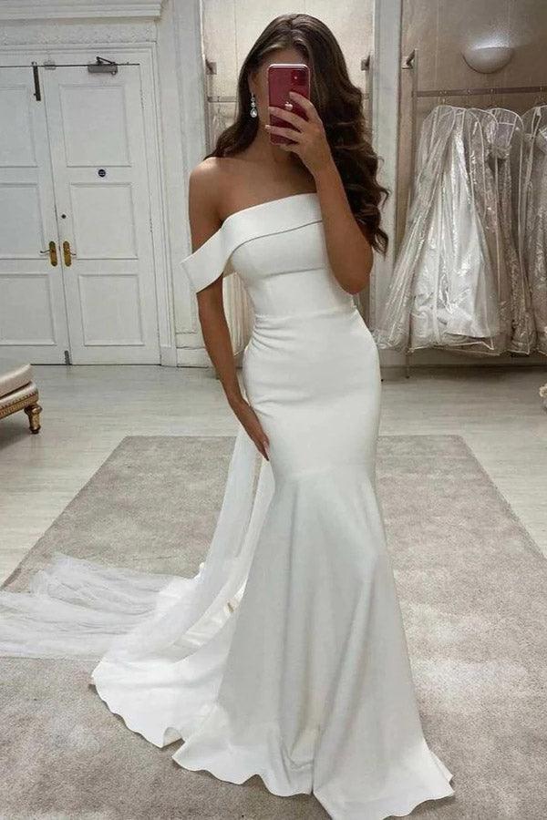Einfaches Meerjungfrau-Trägerkleid aus Elfenbein-Satin für die Hochzeit