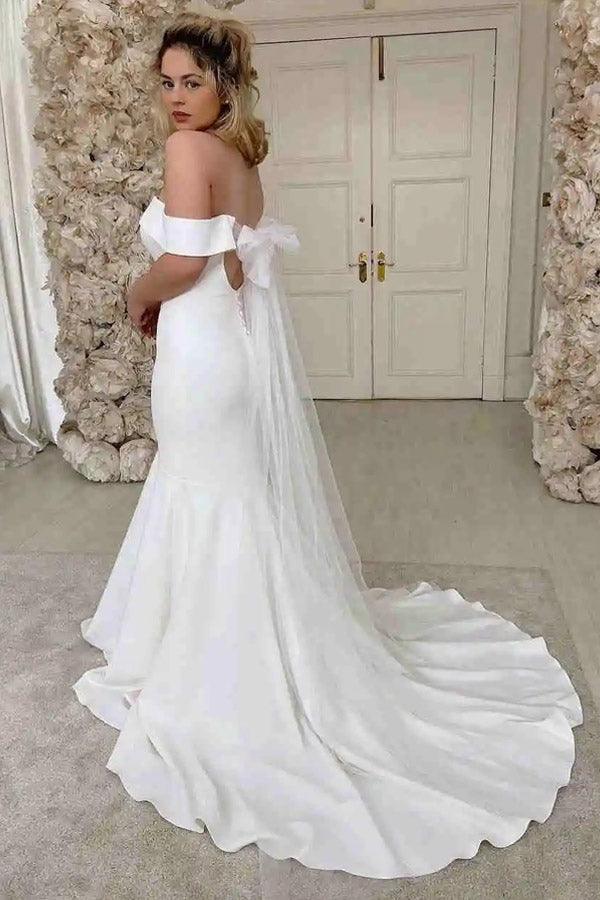 Einfaches Meerjungfrau-Trägerkleid aus Elfenbein-Satin für die Hochzeit
