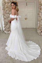 Einfaches Meerjungfrau-Trägerkleid aus Elfenbein-Satin für die Hochzeit