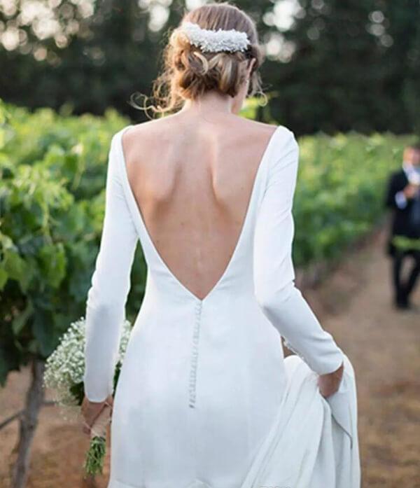 NumberSea Robe de mariée simple et modeste à manches longues, style gaine, pour mariage champêtre, MW515