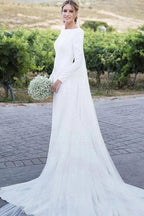 NumberSea Robe de mariée simple et modeste à manches longues, style gaine, pour mariage champêtre, MW515