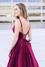 Simple Satin Fuchsia Long Prom Dress Party Dress With Slit PSK624