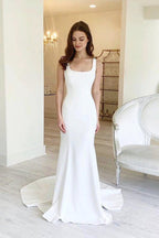 Einfaches Scheiden-Kleid mit quadratischem Ausschnitt und langem rückenfreien Schnitt für die Hochzeit