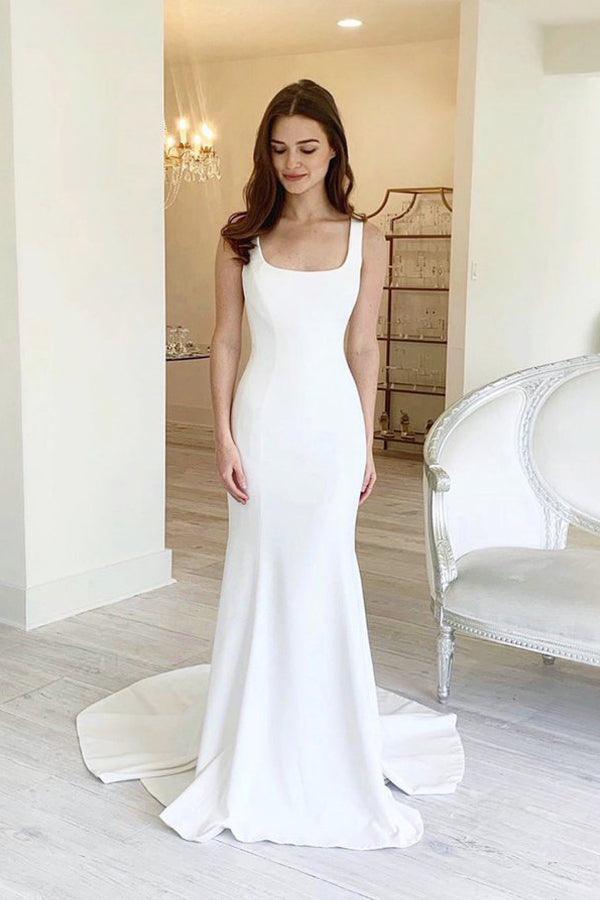 Einfaches Scheiden-Kleid mit quadratischem Ausschnitt und langem rückenfreien Schnitt für die Hochzeit