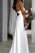Robe de mariée NumberSea Simple Silk Satin sirène dos nu à bretelles spaghetti, MW602