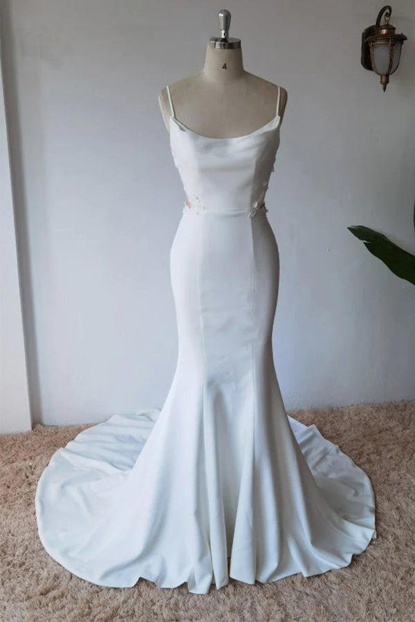 Einfaches Trägertop-Satin-Meerjungfrauen-Brautkleid mit dezentem Design