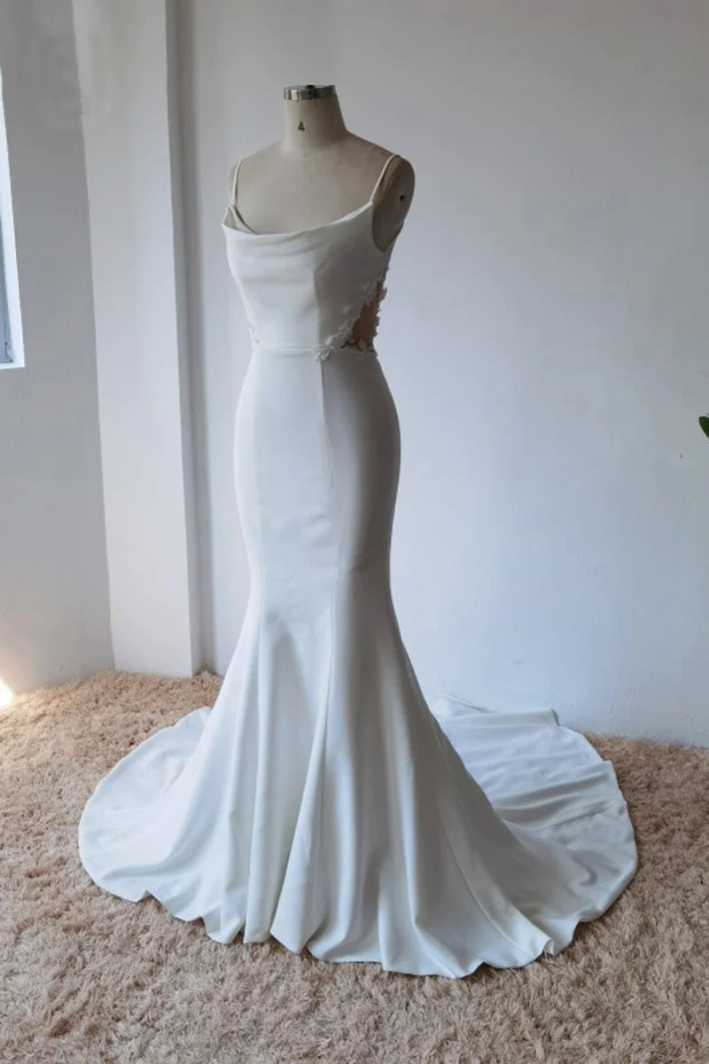 Einfaches Trägertop-Satin-Meerjungfrauen-Brautkleid mit dezentem Design