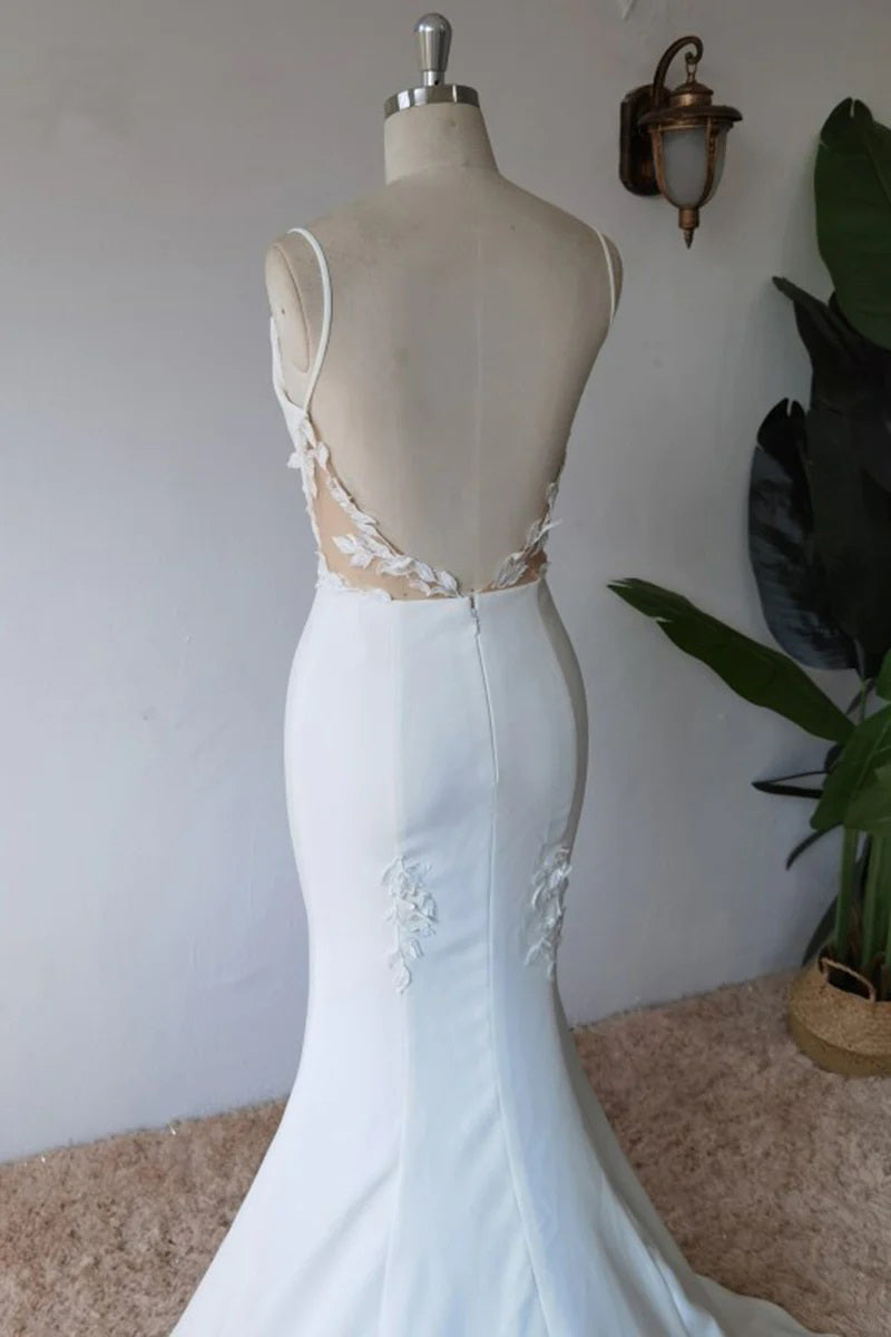 Einfaches Trägertop-Satin-Meerjungfrauen-Brautkleid mit dezentem Design