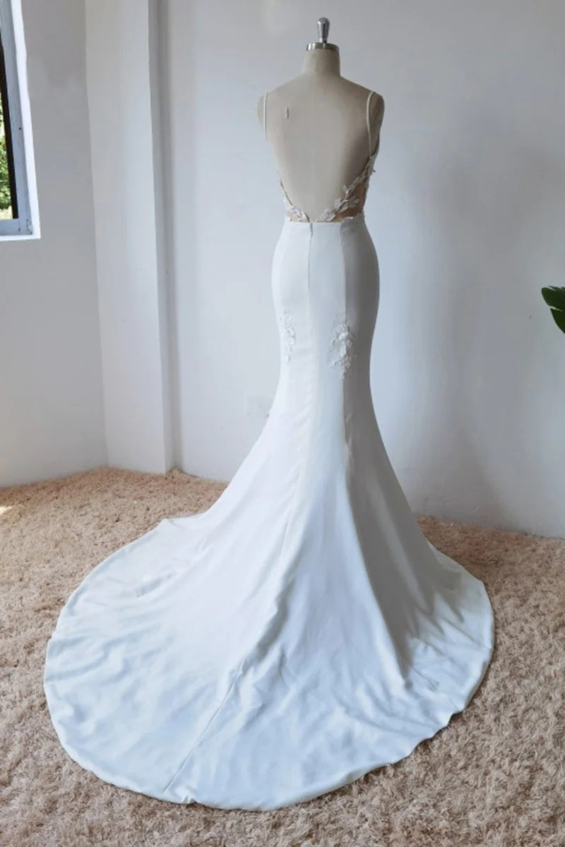 Einfaches Trägertop-Satin-Meerjungfrauen-Brautkleid mit dezentem Design