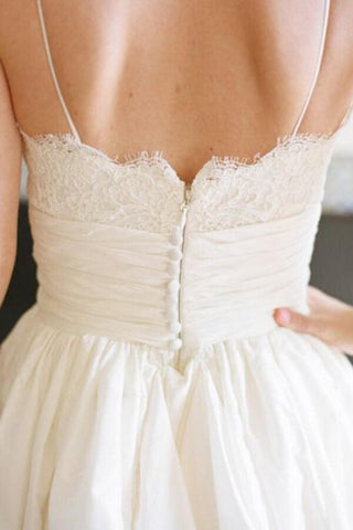 NumberSea Schlichtes Taft A-Linie Spaghettiträger Strand Brautkleid, Brautkleid, MW661