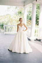 NumberSea Simple Taffeta A-line Spaghetti Straps Beach Wedding Dresses, Bridal Gown, MW661