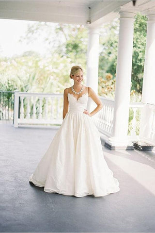 NumberSea Schlichtes Taft A-Linie Spaghettiträger Strand Brautkleid, Brautkleid, MW661