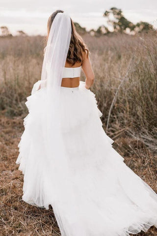 NumberSea Schlichtes zweiteiliges Brautkleid mit mehrlagigem Tüllrock, Brautkleid, MW1005