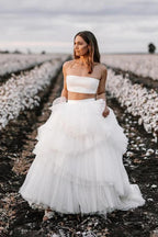 NumberSea Simple Two Piece Wedding Dress With Layered Tulle Skirt, Bridal Gown, MW1005