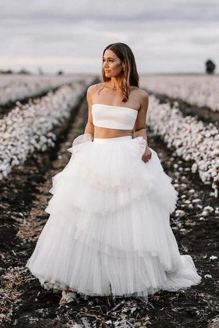 NumberSea Schlichtes zweiteiliges Brautkleid mit mehrlagigem Tüllrock, Brautkleid, MW1005