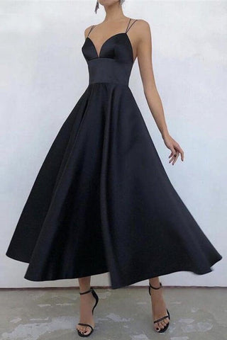 Einfaches V-Ausschnitt Satin Burgunderrot Tee Länge Ball-/Abendkleid PSK231
