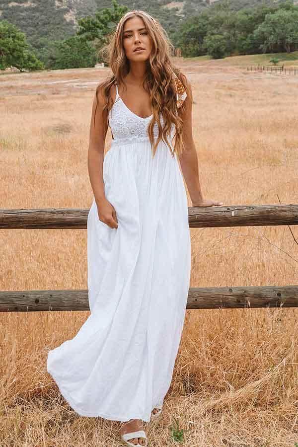 Simple White Lace A-line Plus Size Beach Wedding Dresses, Bridal Dresses, MW553