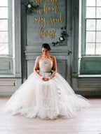 Abito da sposa semplice in tulle con spalla scoperta e gonna a palloncino a buon prezzo, DB0157
