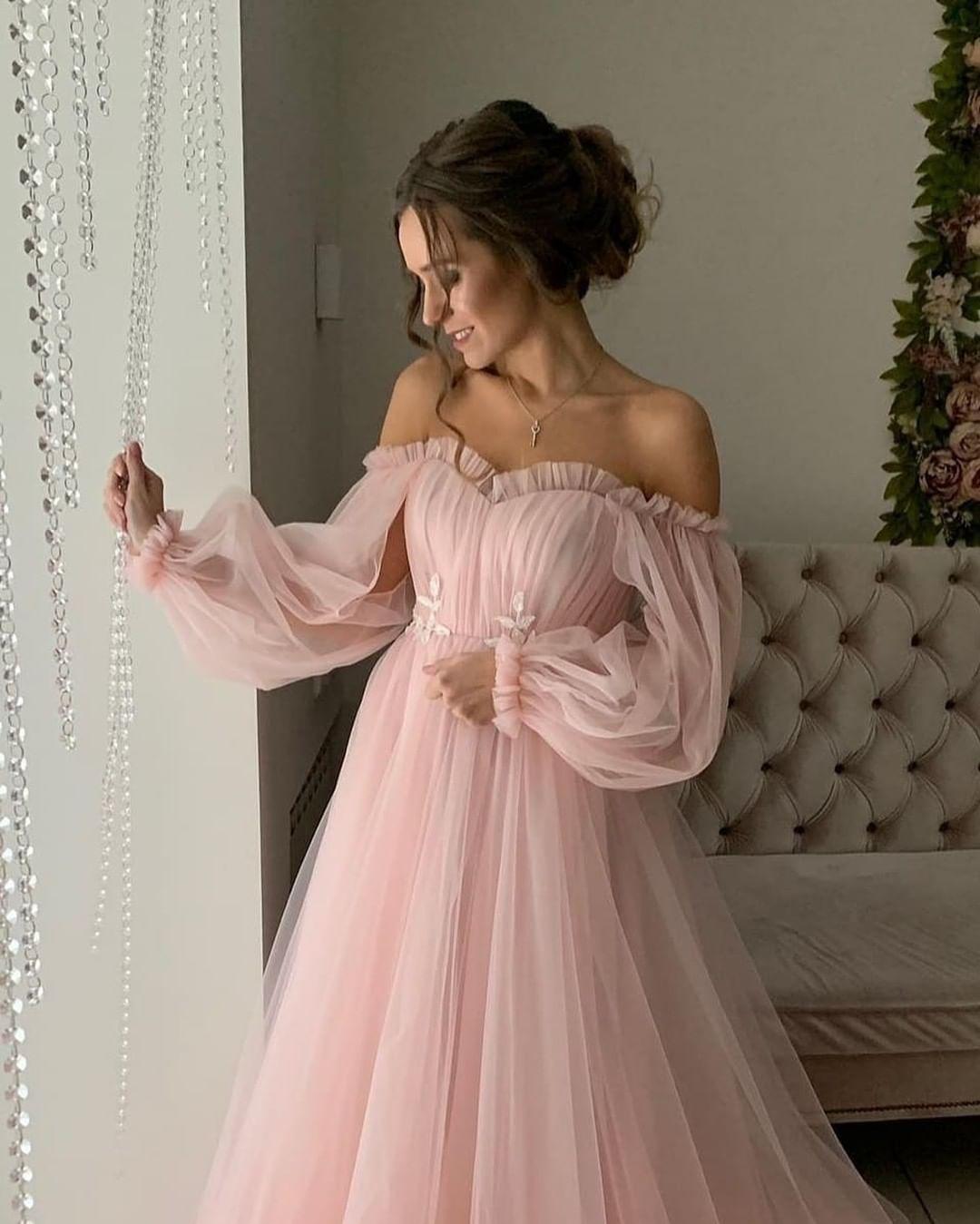 Vestido de festa comprido azul-celeste ombro a ombro elegante PG971