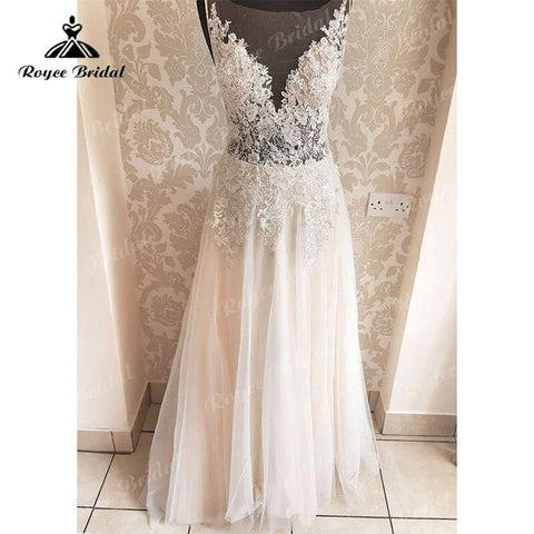 NumberSea Ärmellose Spitze Appliques A-linie Strand Sweep Zug Brautkleid 2025 Elegante Robe Mariee Brautkleider vestido de noiva Boho 
