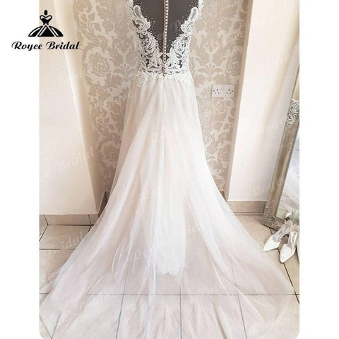 NumberSea Ärmellose Spitze Appliques A-linie Strand Sweep Zug Brautkleid 2025 Elegante Robe Mariee Brautkleider vestido de noiva Boho 