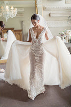 Robe de mariée à jupe détachable en dentelle transparente sans manches, modèle WD0161
