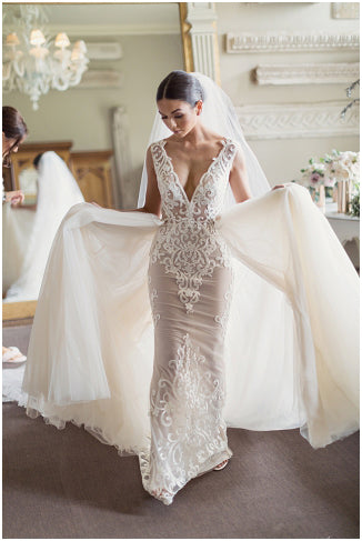 Robe de mariée à jupe détachable en dentelle transparente sans manches, modèle WD0161