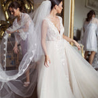 Robe de mariée à jupe détachable en dentelle transparente sans manches, modèle WD0161
