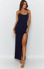 Vestido formal de cetim brilhante com decote cruzado nas costas, vestido de baile PSK241