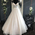 Spaghettiträger Brautkleid mit abnehmbarer Schleife V-Ausschnitt Spitzenmieder 2022 Rückenfrei Bestidos de Novia Elegante Braut Boho Braut