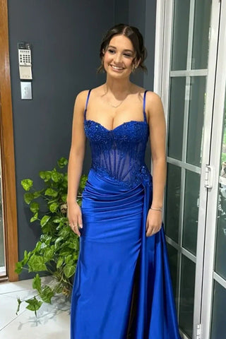 Meerjungfrau Träger Silber Korsett Langes Ballkleid Partykleid PSK655
