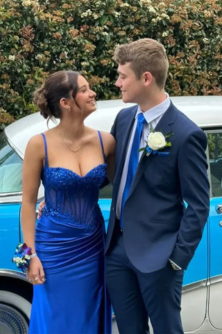 Meerjungfrau Träger Silber Korsett Langes Ballkleid Partykleid PSK655