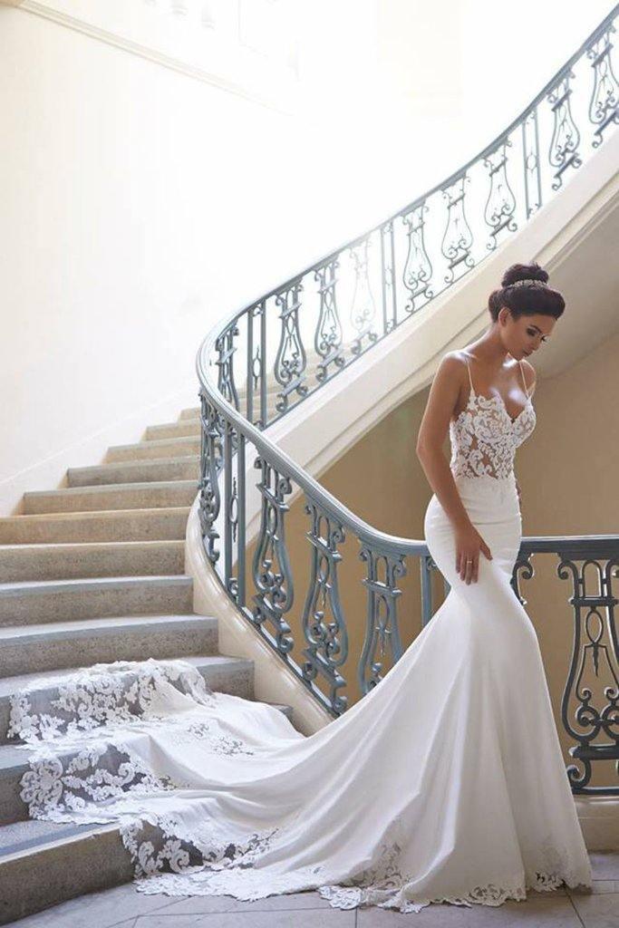 Trägerloses rückenfreies Applikations-Abendkleid mit Meerjungfrauenschwanz-Silhouette für die Braut