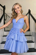Spaghetti Straps Scollatura a V A-Line Tulle Mini Abito da Homecoming PD488
