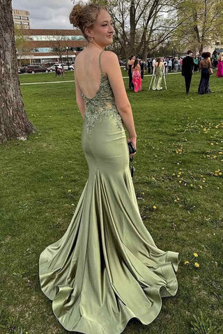 Spaghetti Mermaid Backless Strap Blue Long Prom Dress PSK648