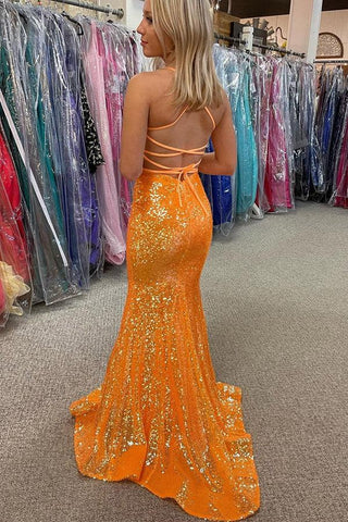 Sparkle Sequin Mermaid Orange Long Prom Dress PSK283