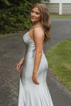 Sparkly Mermaid Silver Long Prom Dress with Beading PSK598