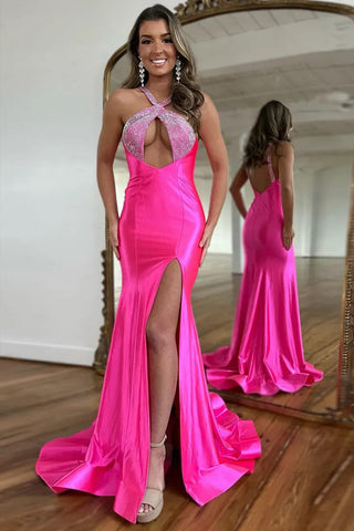 Vestido de festa comprido prateado sereia brilhante com missangas PSK598