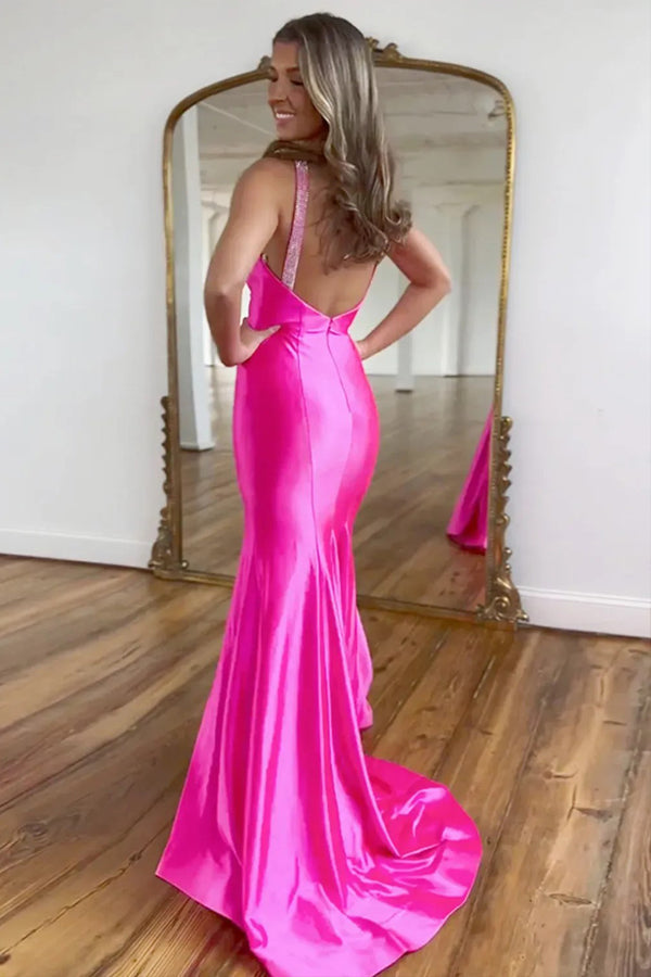 Sparkly Mermaid Silver Long Prom Dress with Beading PSK598