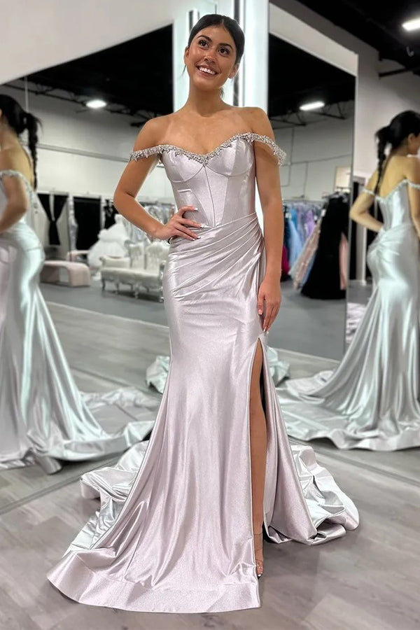 Sparkly Mermaid Fuchsia Off the Shoulder Corset Long Prom Dress PSK582