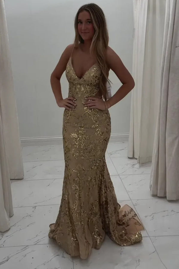 Sparkly Mermaid Spaghetti Straps Blue Prom Dress with Sequined PSK699