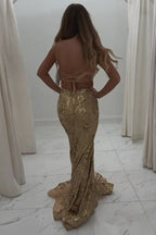 Sparkly Mermaid Spaghetti Straps Blue Prom Dress with Sequined PSK699