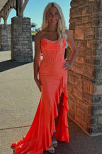 Sparkly Mermaid Strapless Corset Beaded Orange Prom Dress PSK698