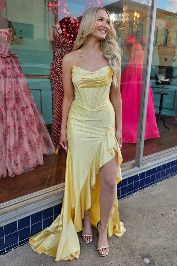 Sparkly Mermaid Strapless Corset Beaded Orange Prom Dress PSK698