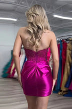 Sparkly Strapless Beaded Appliques Fuchsia Homecoming Dress PD548
