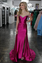 Sparkly Mermaid Fuchsia Off the Shoulder Corset Long Prom Dress PSK582
