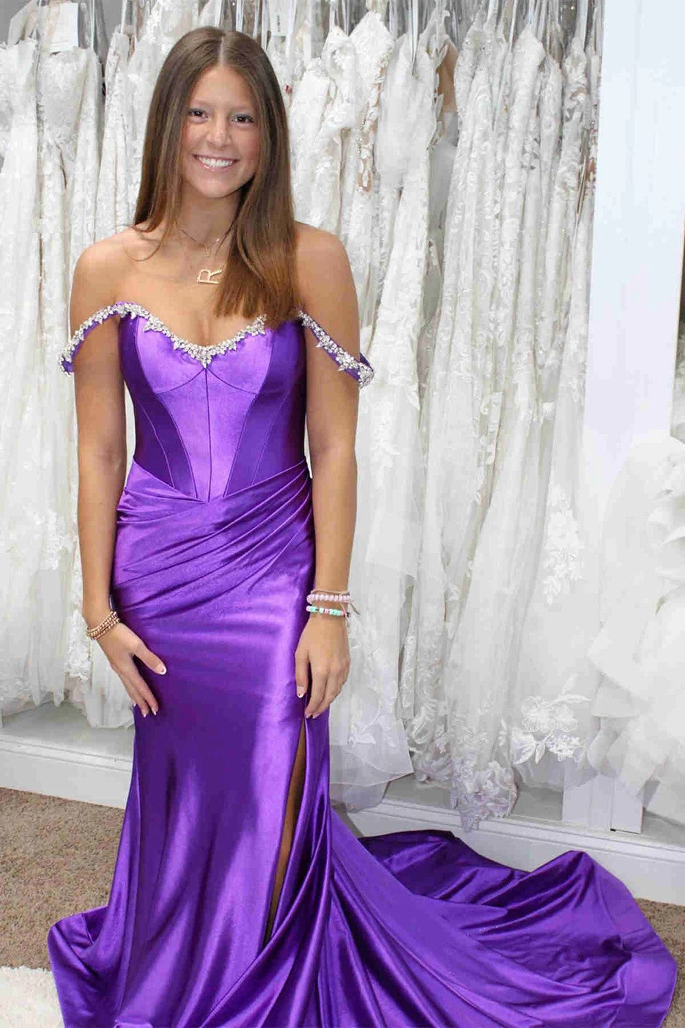 Sparkly Mermaid Fuchsia Off the Shoulder Corset Long Prom Dress PSK582
